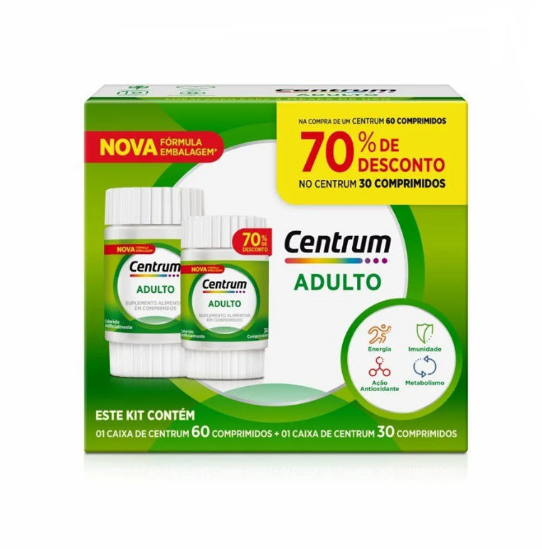 Kit Centrum Adulto Embalagem Econômica Com 90 Cápsulas