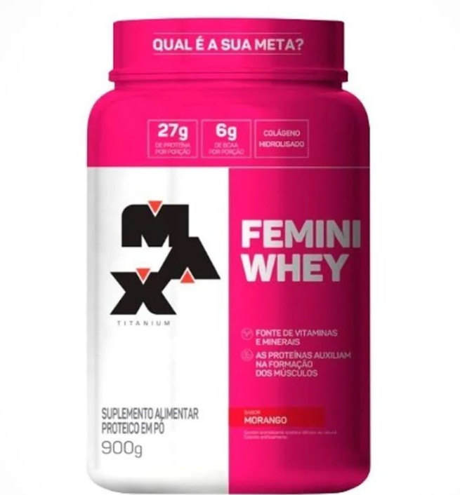 Femini Whey Protein Max Titanium sabor Morango 900g