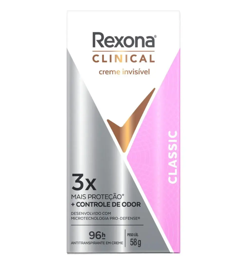 Desodorante Antitranspirante Stick Creme Rexona Clinical Classic Feminino 96h 58g